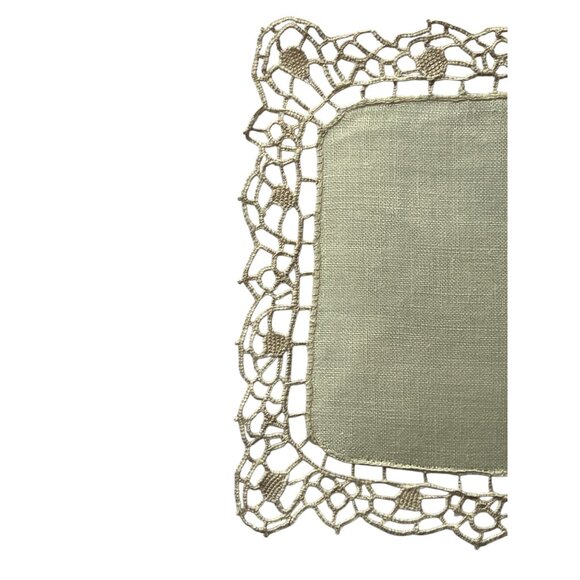 Set Of 10 Pale Yellow Linen & Crochet Doilies 7" X 5.5" Table Decor Wedding - Picture 11 of 13